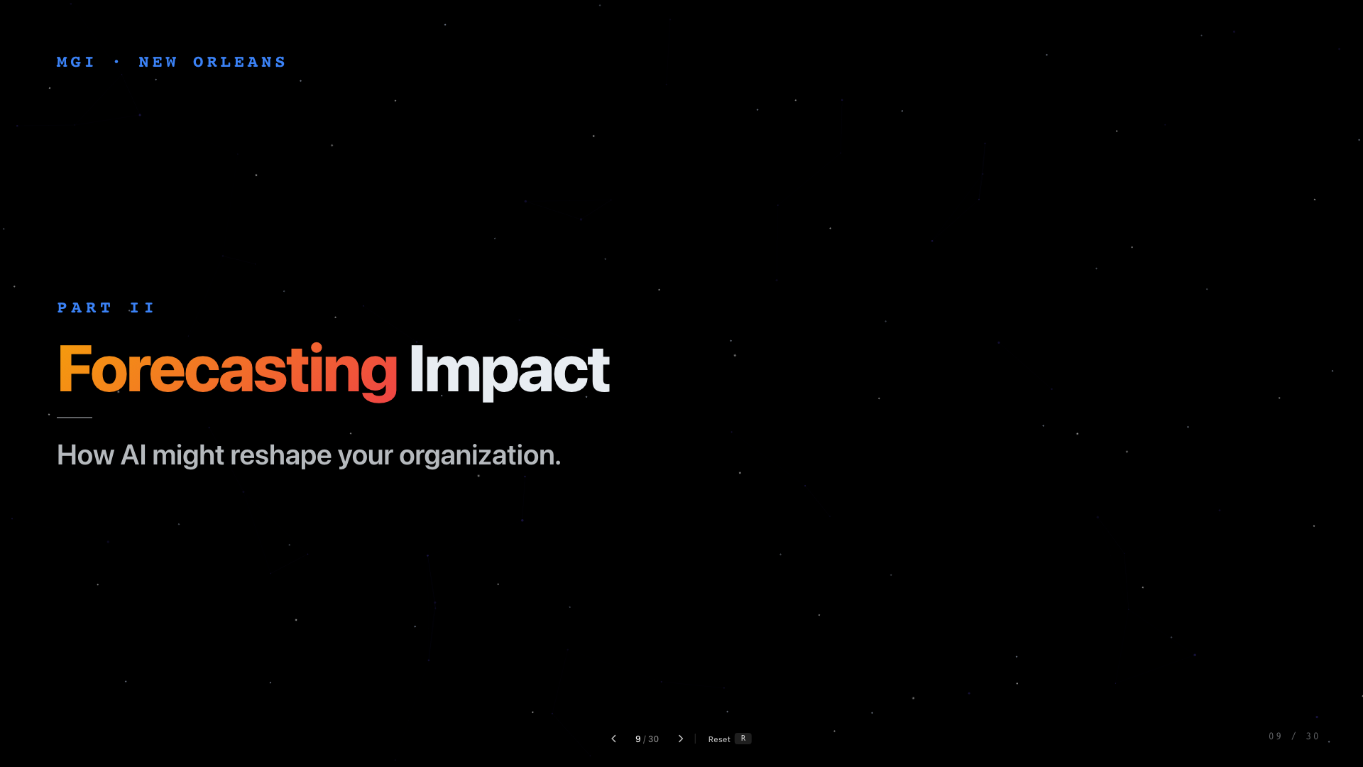Slide 09: Part II: Forecasting Impact. A section divider for forecasting impact.