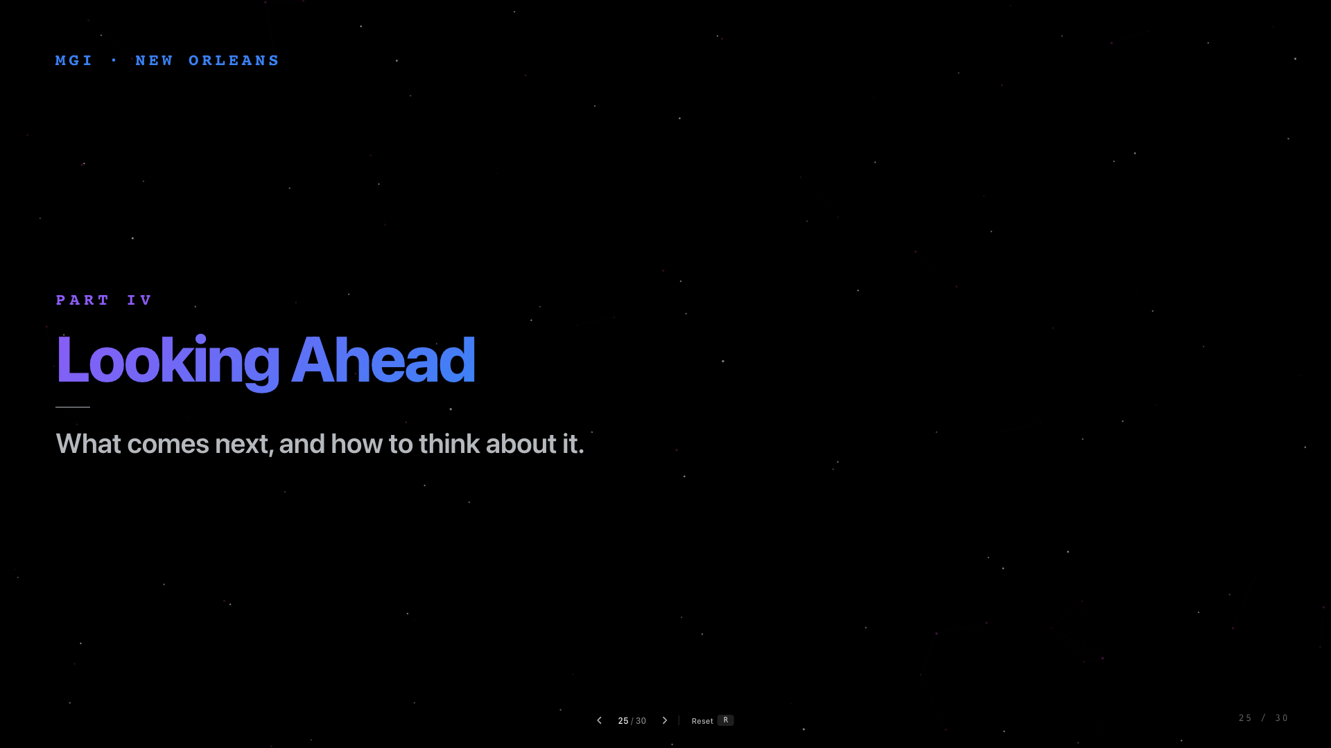 Slide 25: Part IV: Looking Ahead. A section divider for looking ahead.