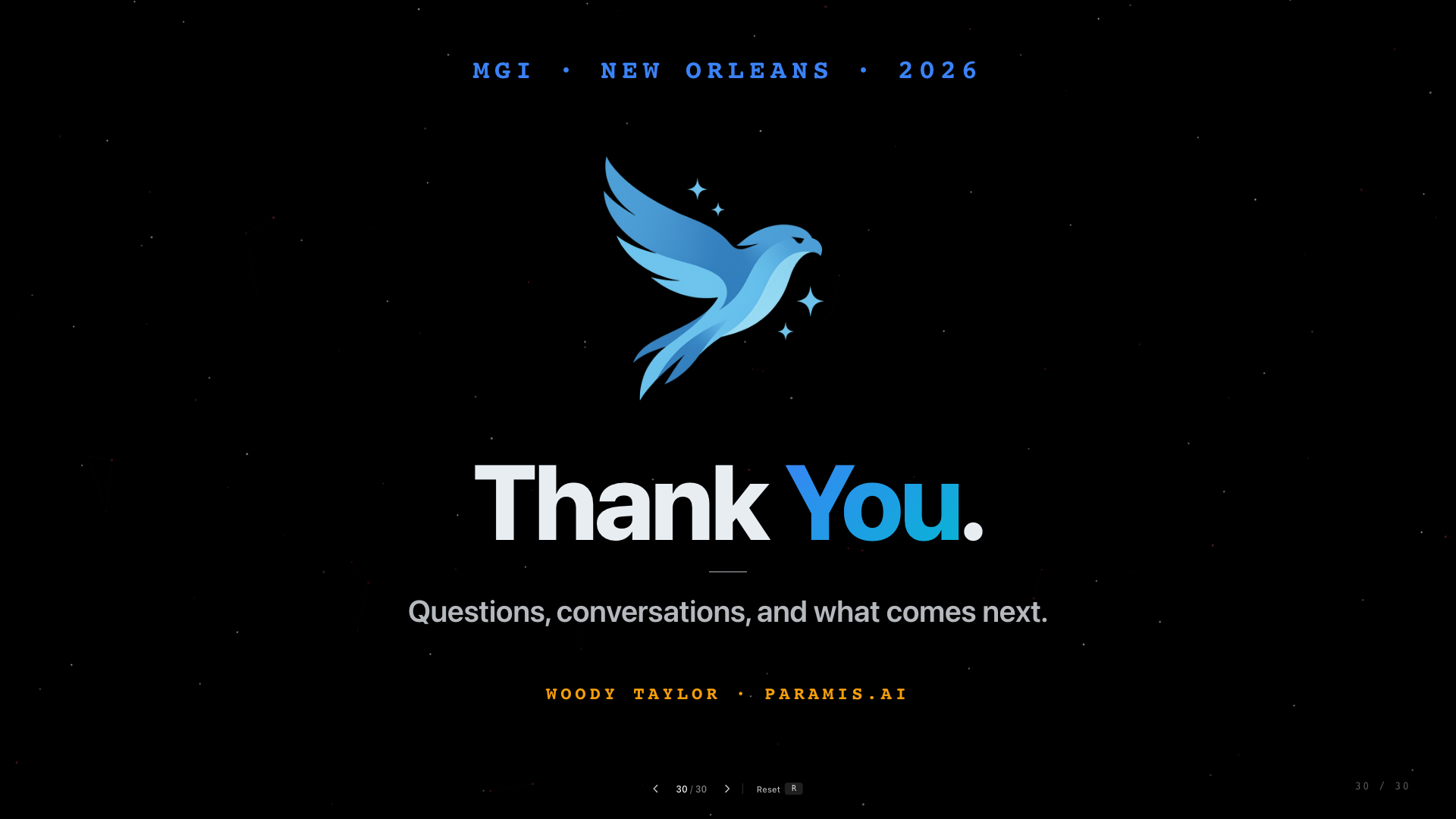 Slide 30: Thank You. A closing thank-you slide with contact information.